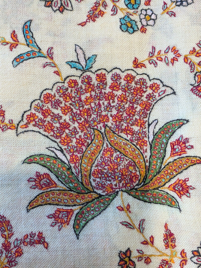 Hand-Embroidered Ivory Pashmina