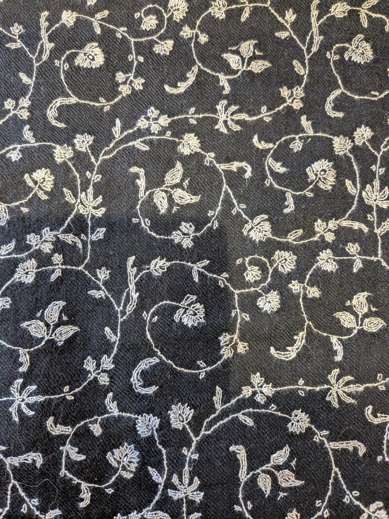 Hand-Embroidered Black Pashmina