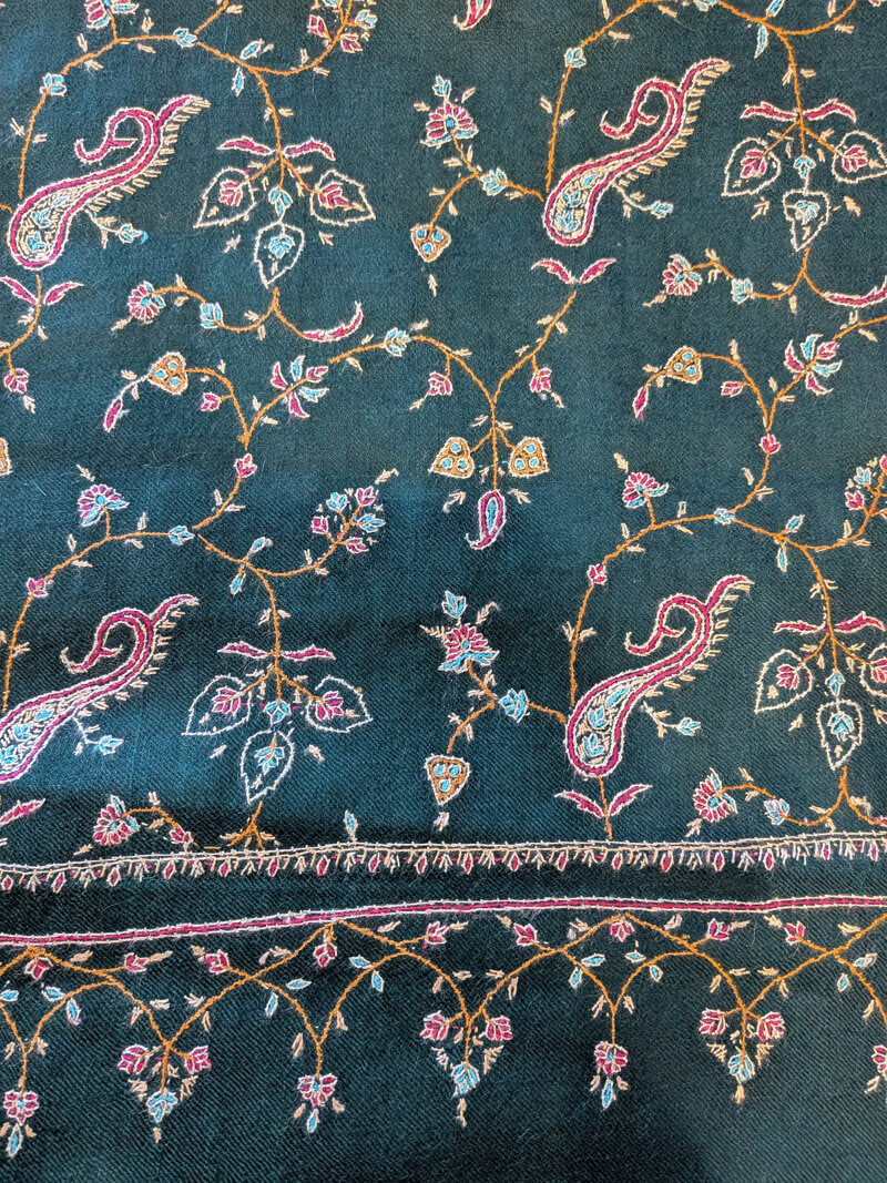 Hand-Embroidered Imperial Green Pashmina