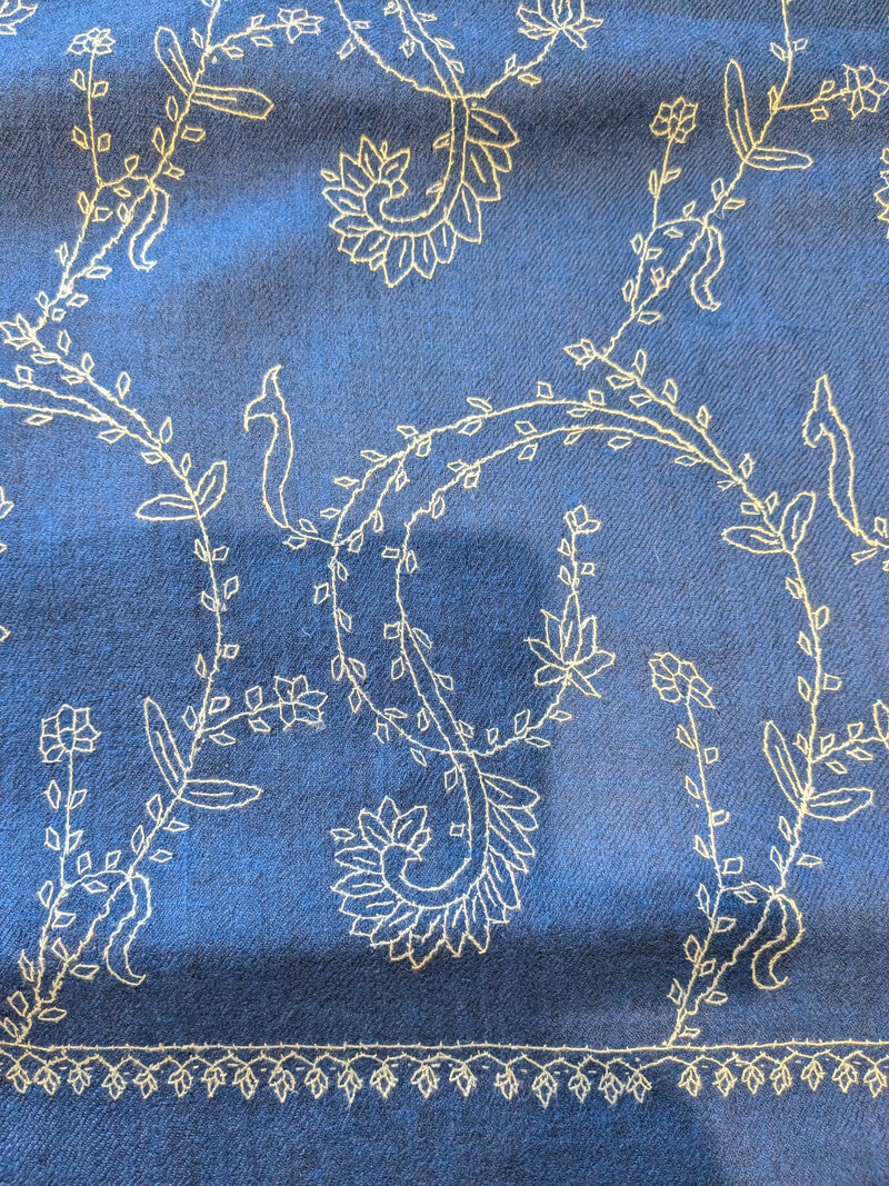 Hand-Embroidered Azure Blue Pashmina
