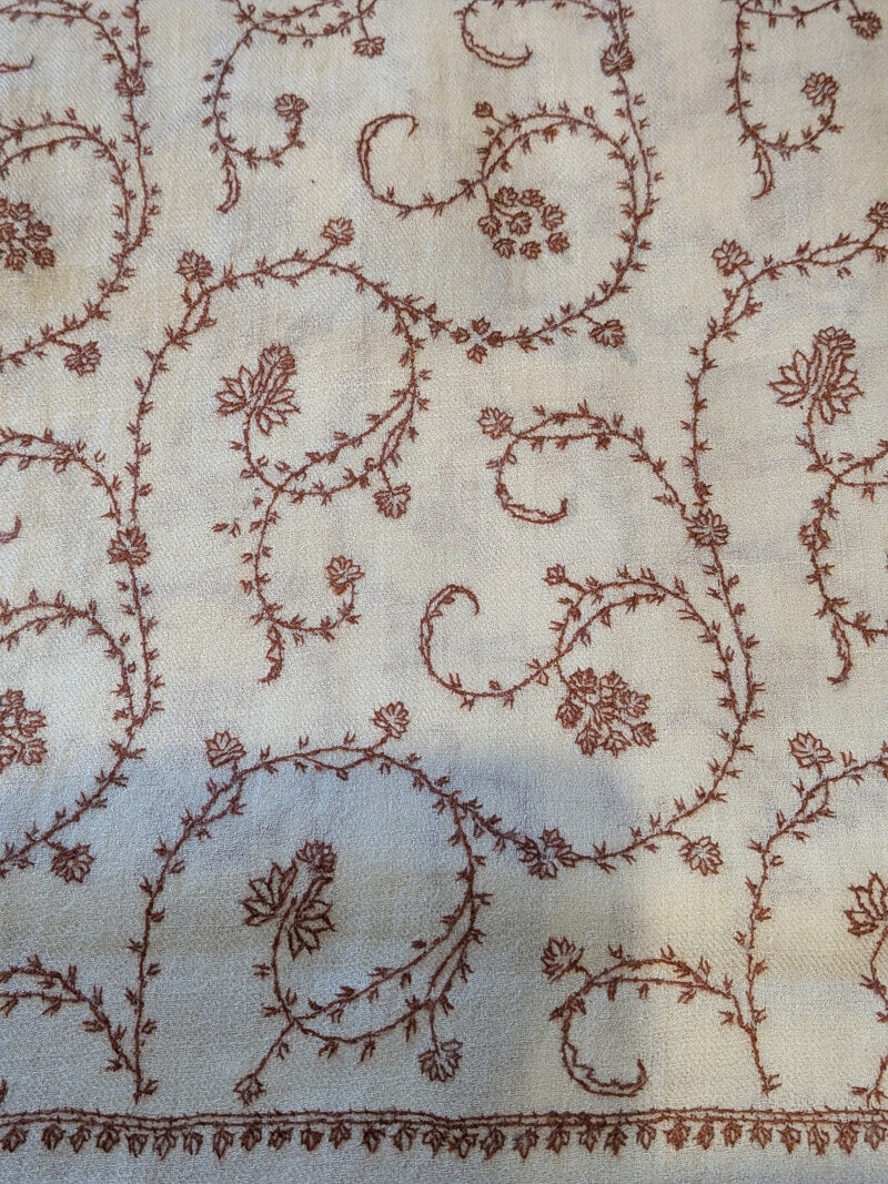 Hand-Embroidered Ivory-Beige Pashmina