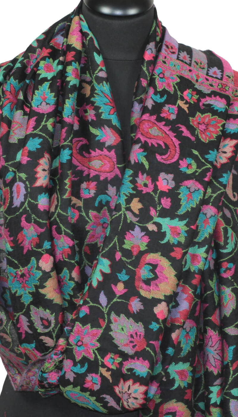 Black-pink-blue cashmere shawl