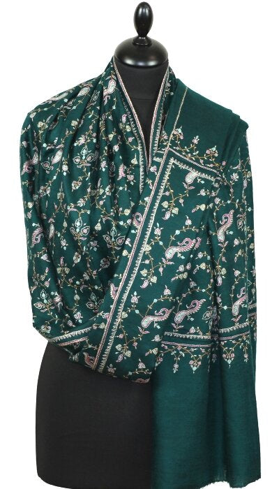Pashmina Vert Impérial Brodé Main