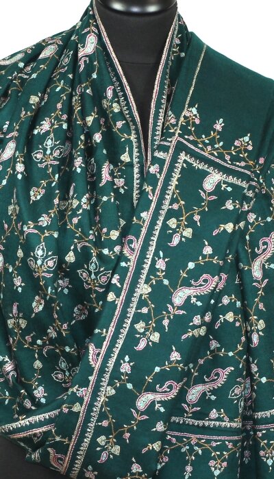 Pashmina Vert Impérial Brodé Main