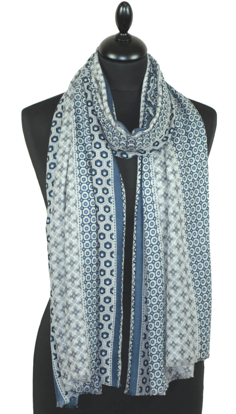 Écharpe Cachemire bleu jean-gris