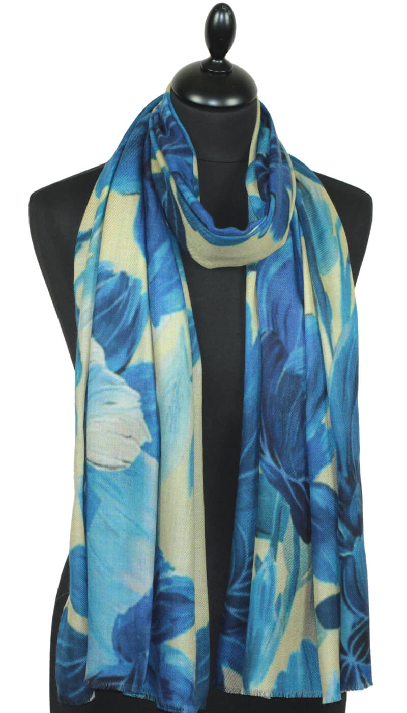 éharpe cachemire femme bleu et beige