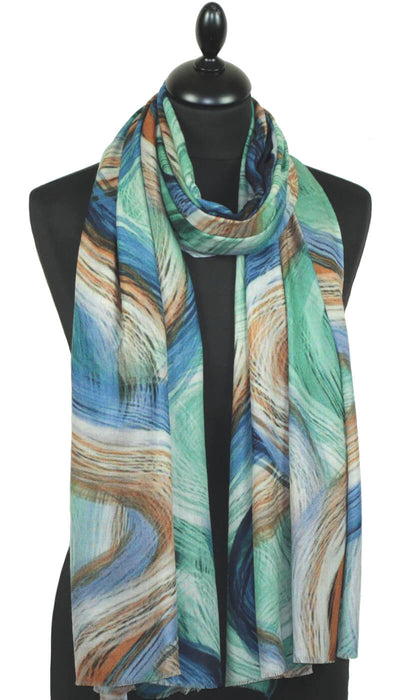 Écharpe cachemire femme camel bleu vert