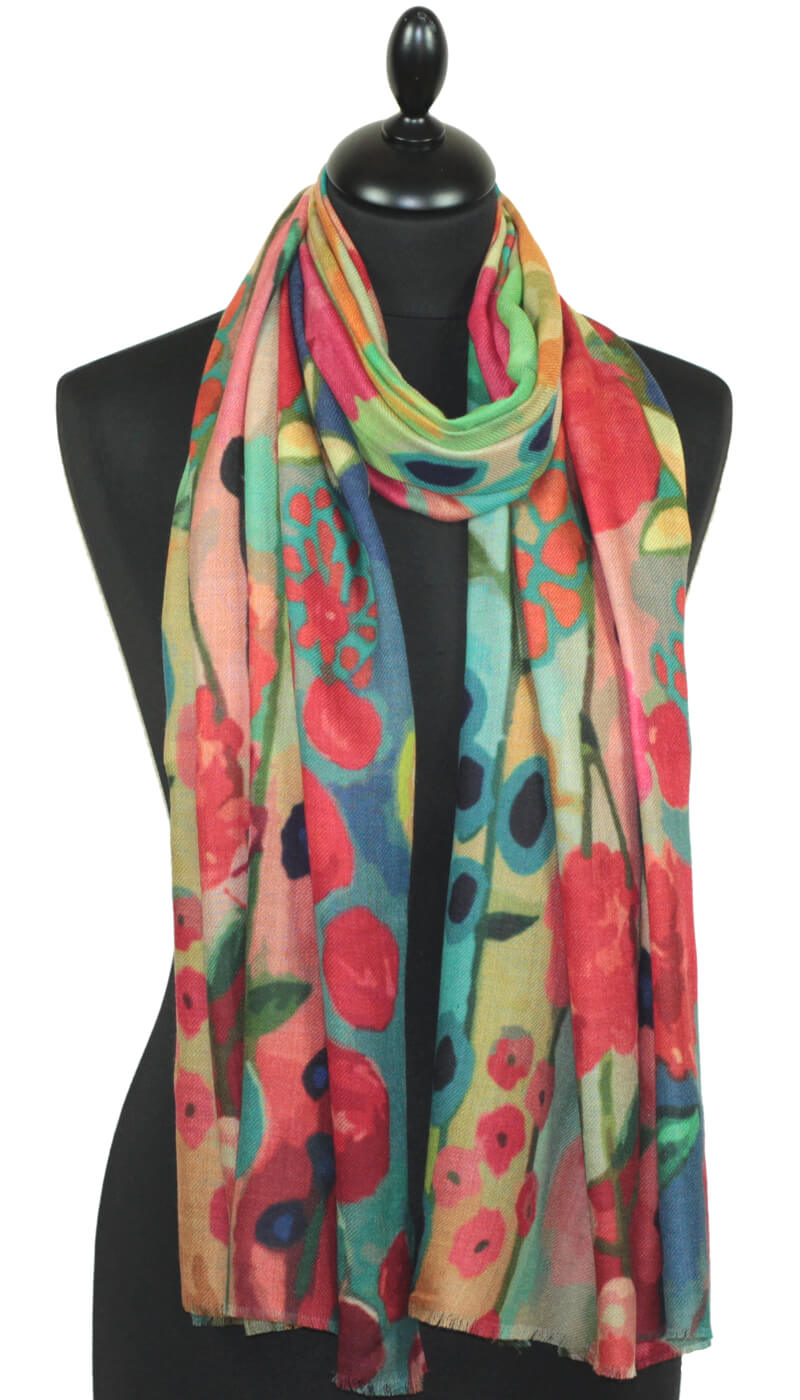 écharpe cachemire femme rose bleu rouge