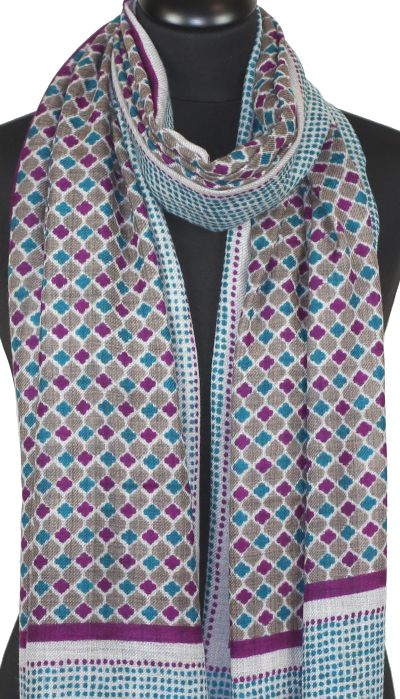 Écharpe Cachemire Beige-Turquoise-Violet