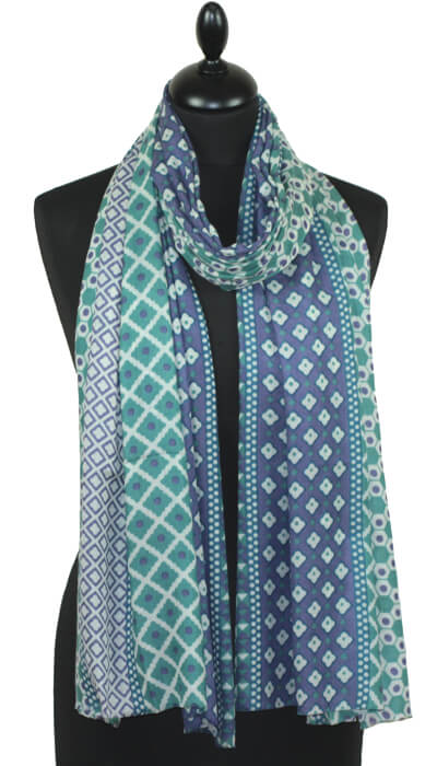 Écharpe Cachemire Vert Jade-Bleu Violacé