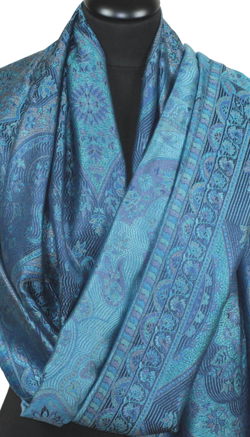Étole en Soie Marine-Bleu-Biege