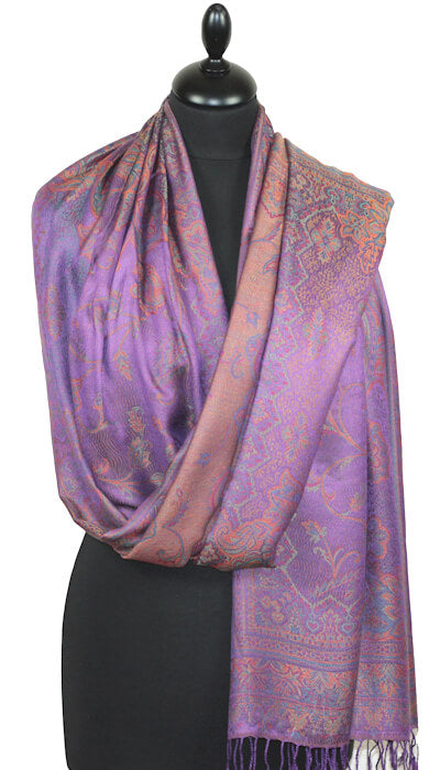 Étole en Modal/Soie Violet-Orange-Vert