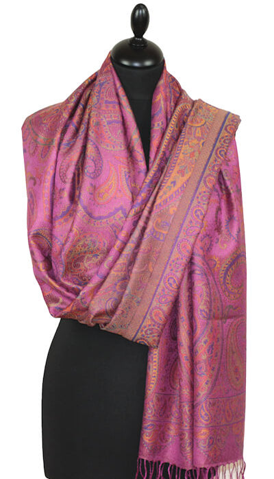 Étole en Soie Fuchsia-Orange-Indigo