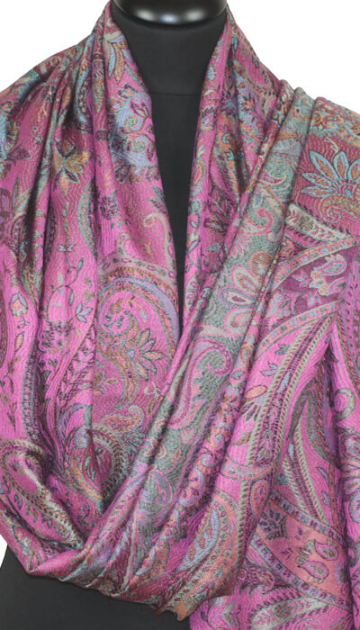 Étole en Soie Fuchsia-Orange-Vert