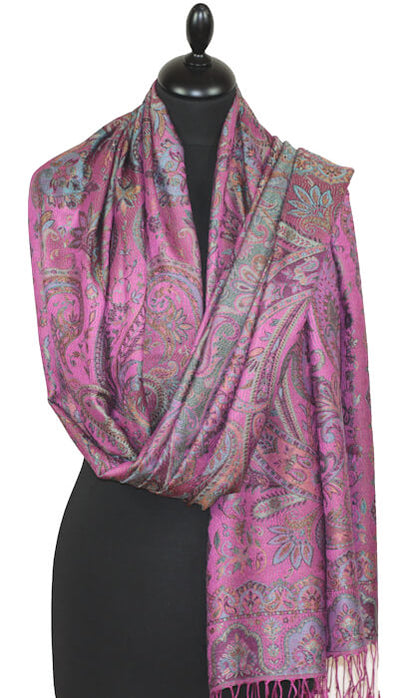 Étole en Soie Fuchsia-Orange-Vert