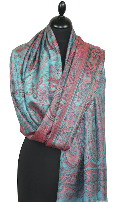 Étole en Soie Turquoise-Fuchsia-Orange
