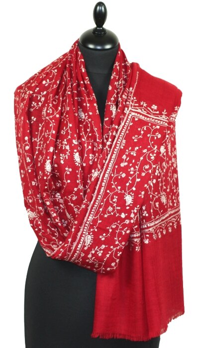 Pashmina Rouge Brodé Main