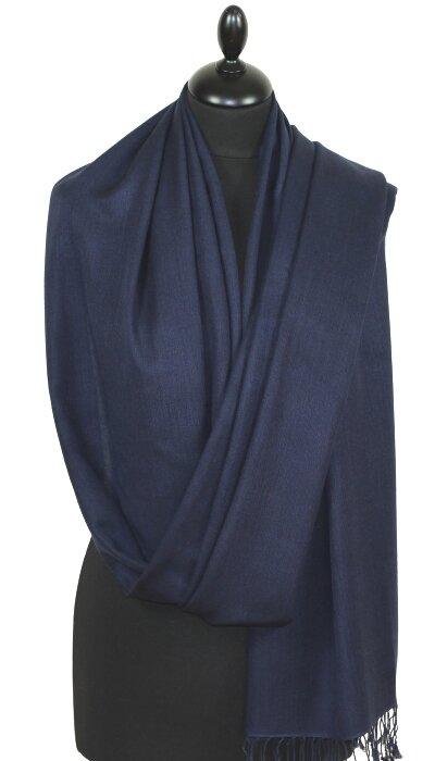 Pashmina bleu marine en cachemire et soie