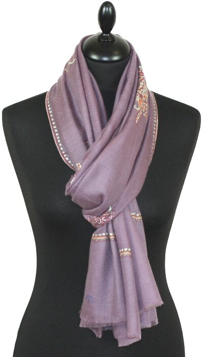 Pashmina Mauve Brodé Main