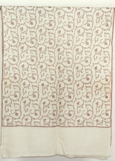 Pashmina Ivoire-Beige Brodé Main