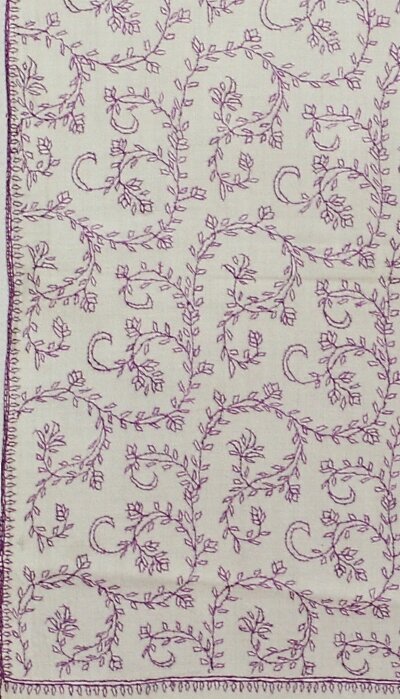 Pashmina Ivoire-Violette Brodé Main
