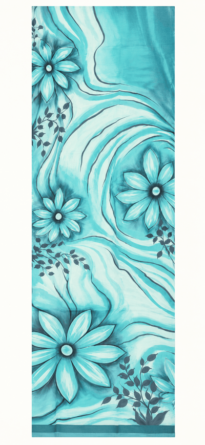 Écharpe Cachemire turquoise-bleu-noir
