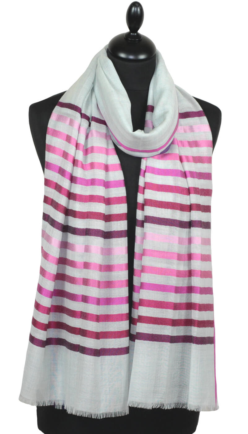 Écharpe Laine et Soie Écru fuchsia