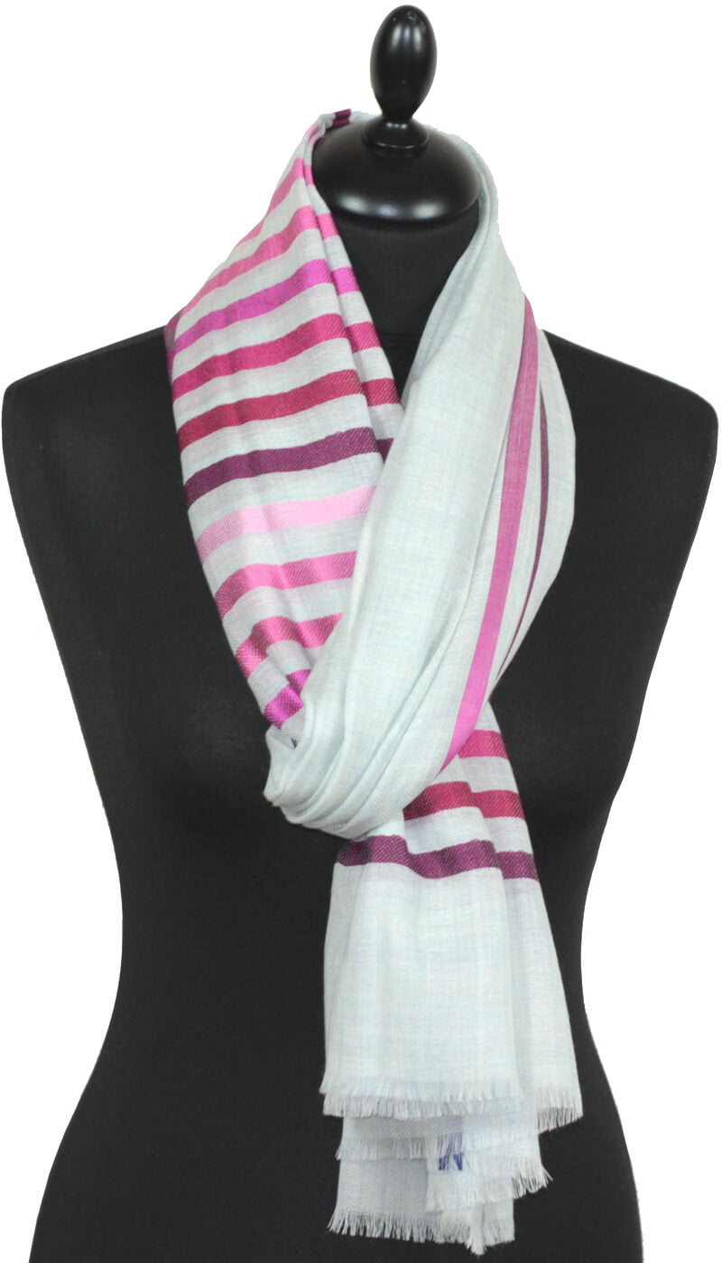 Écharpe Laine et Soie Écru fuchsia