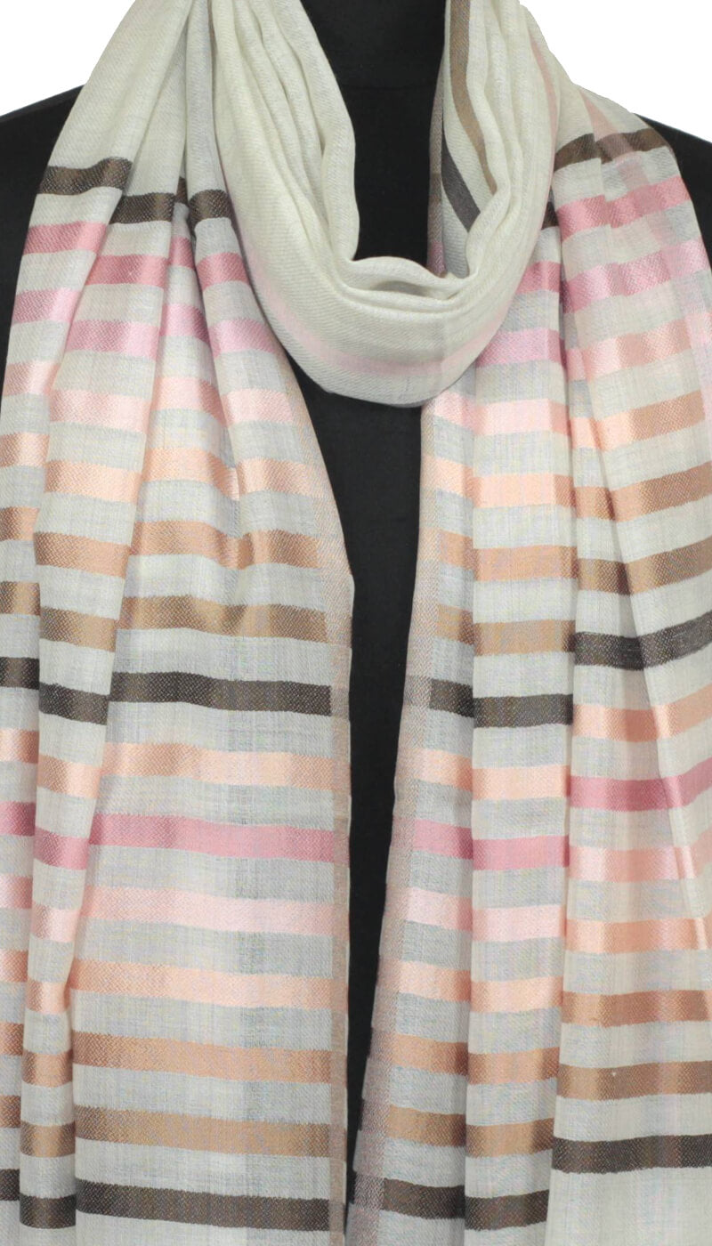 Écharpe Laine et Soie Écru Rose