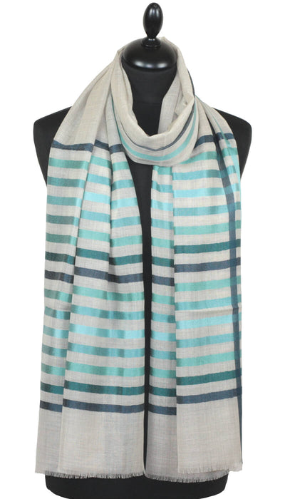 Ecru turquoise Wool and Silk Scarf