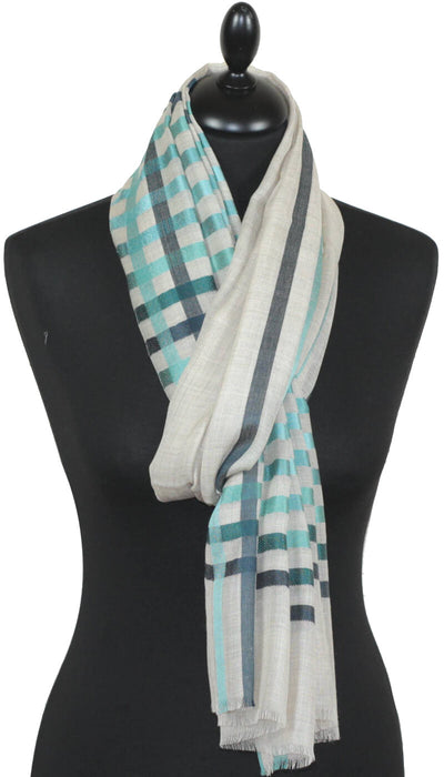 Ecru turquoise Wool and Silk Scarf