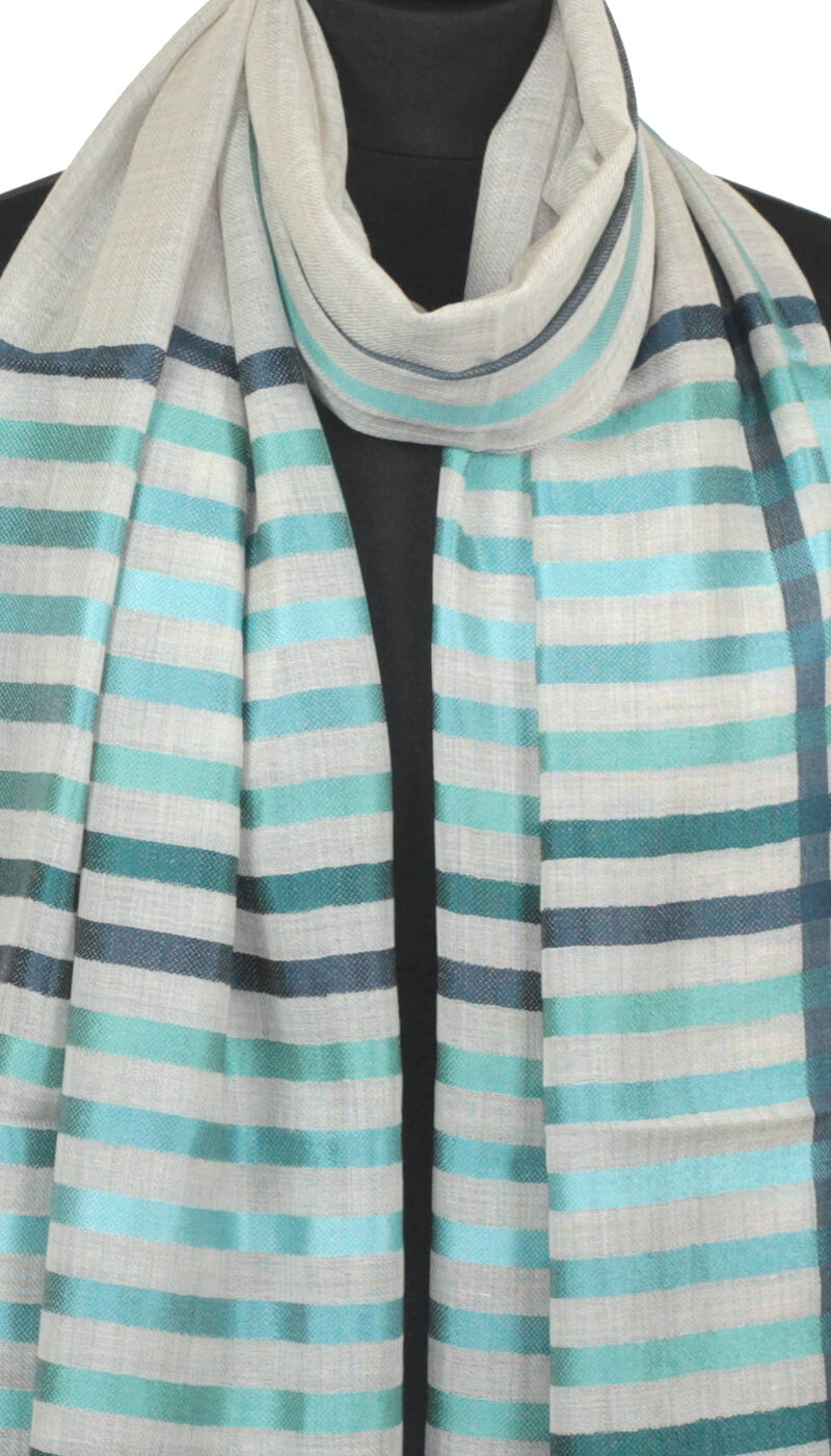 Ecru turquoise Wool and Silk Scarf