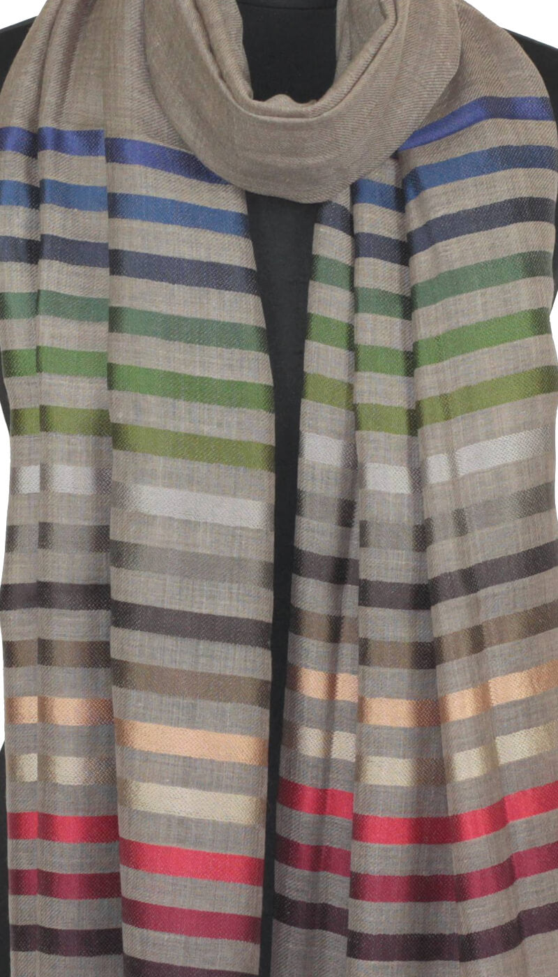 Woll- und Seidenschal Taupe Blau