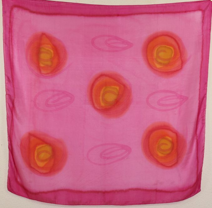 Foulard Carré en Soie Rose-Orange-Or