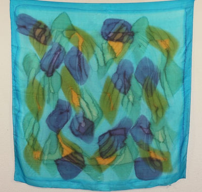 Foulard Carré en Soie Turquoise-Vert-Marine