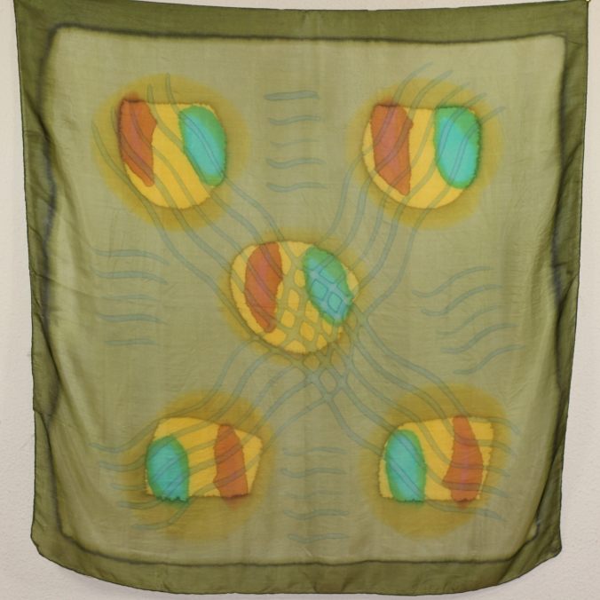 Foulard Carré en Soie Vert-Bleu-Or