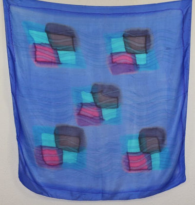 Foulard Carré en Soie Bleu-Noir-Fuchsia