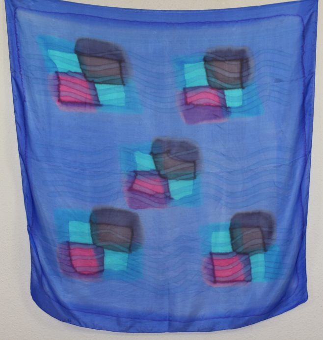 Foulard Carré en Soie Bleu-Noir-Fuchsia