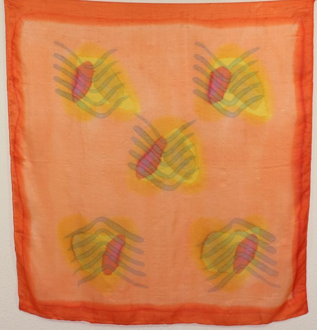 Foulard Carré en Soie Orange-Corail-Or