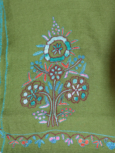 Handbestickter olivgrun Pashmina