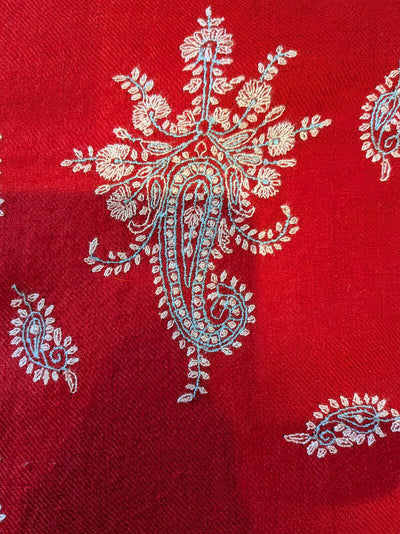 Handbestickter roter Pashmina