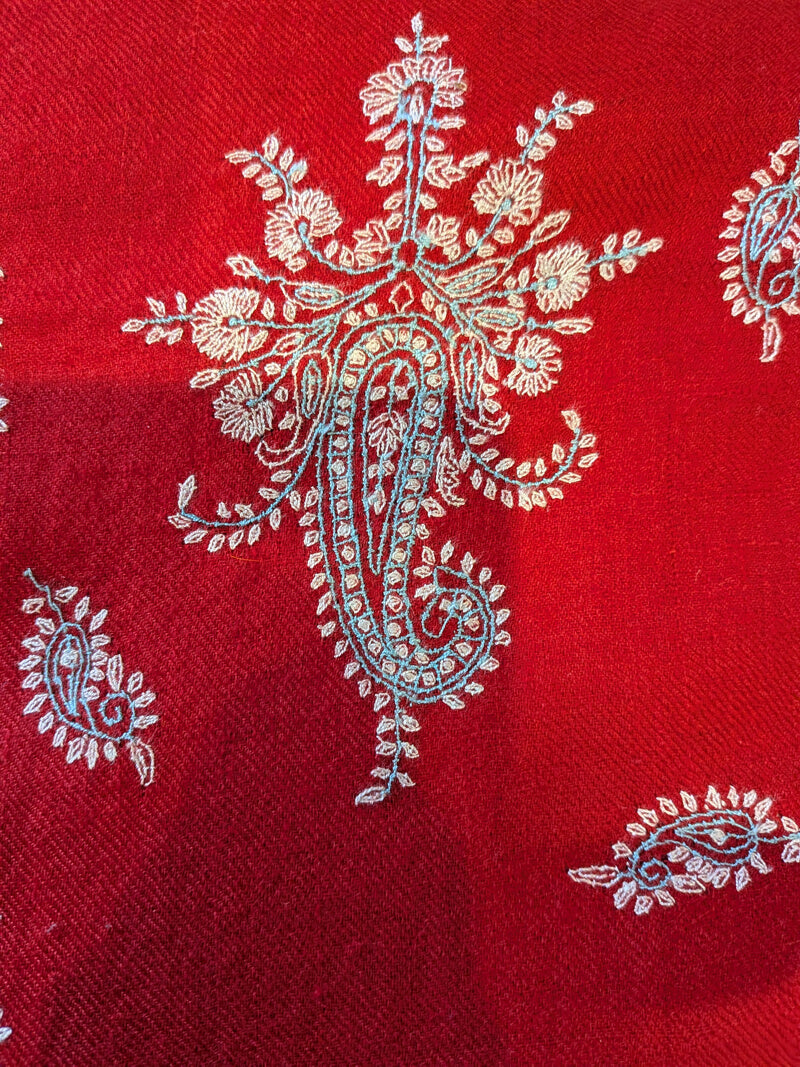 Hand-Embroidered Red Pashmina