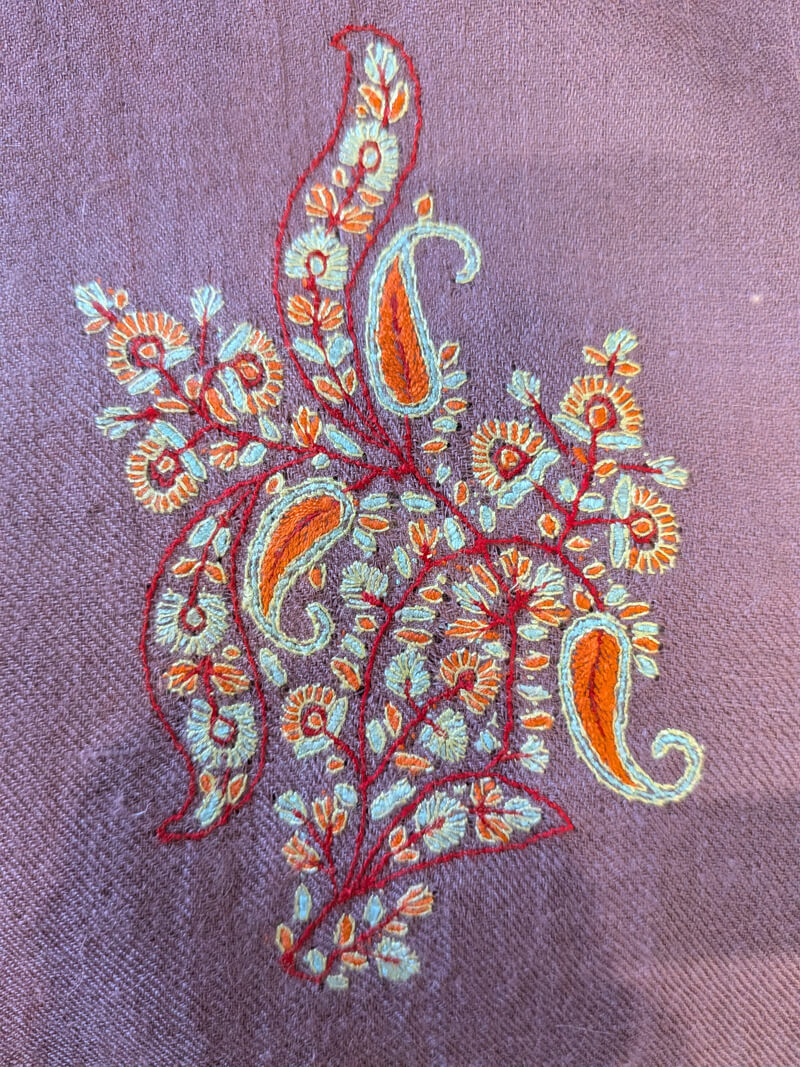 Hand-Embroidered Mauve Pashmina