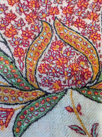 Hand-Embroidered Ivory Pashmina