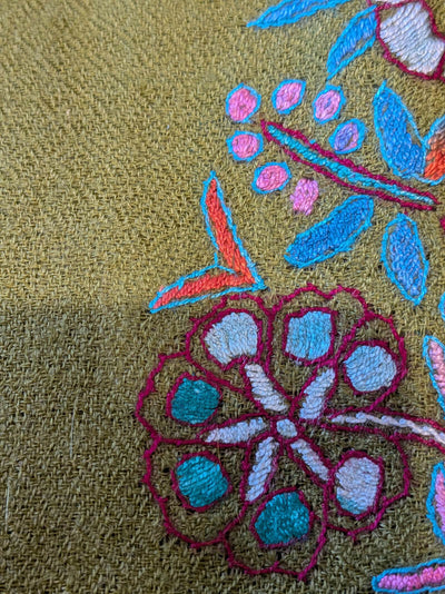 Handbestickter olivgrun Pashmina