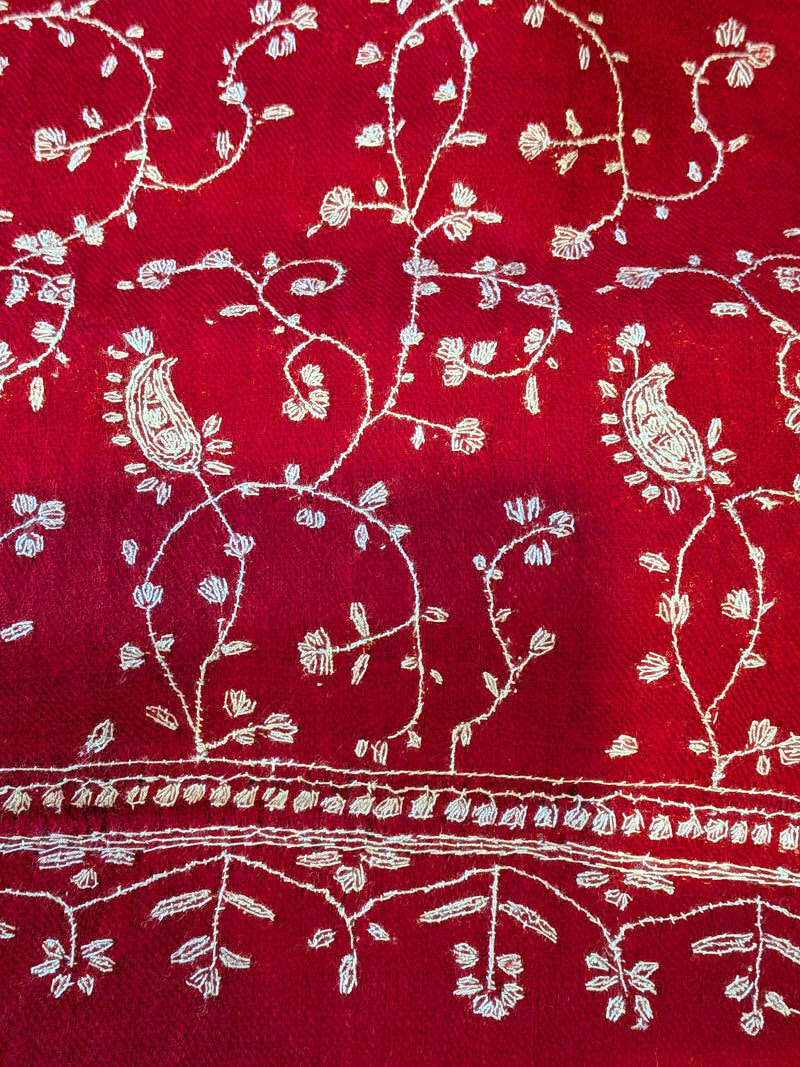 Hand-Embroidered Red Pashmina