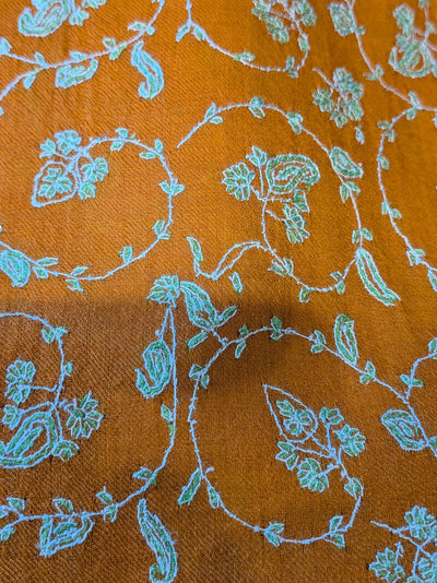 Hand-Embroidered Saffron Orange Pashmina