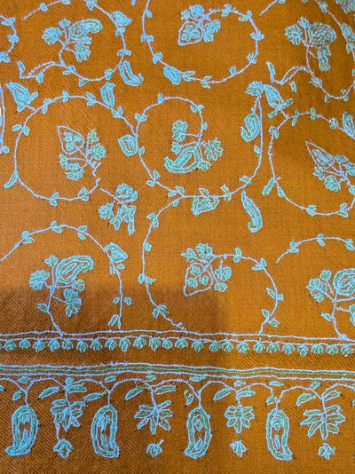 Hand-Embroidered Saffron Orange Pashmina