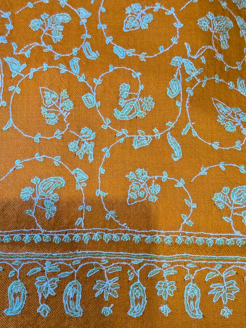 Hand-Embroidered Saffron Orange Pashmina