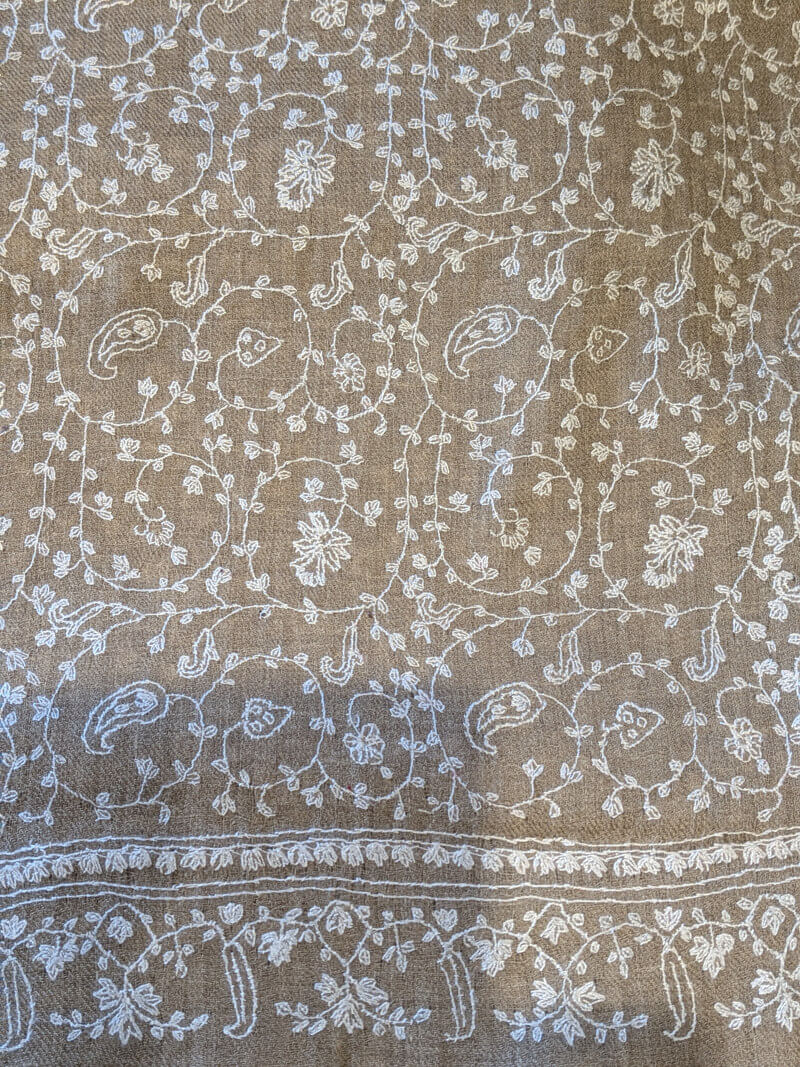 Hand-Embroidered Grey-beige Pashmina